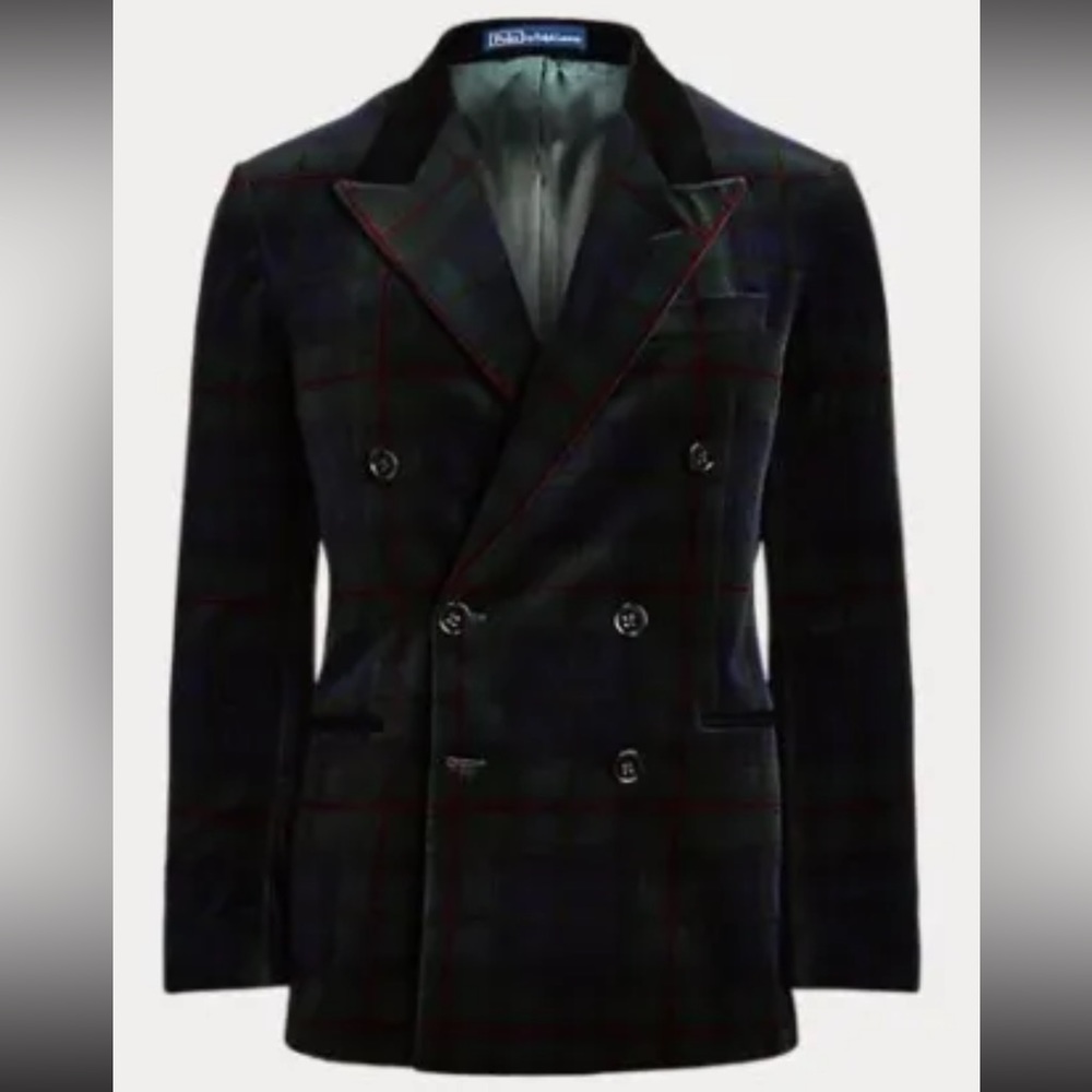 Ralph Lauren Size 40R Tartan Velvet Dinner Sport Coat Jacket Made in Italy New